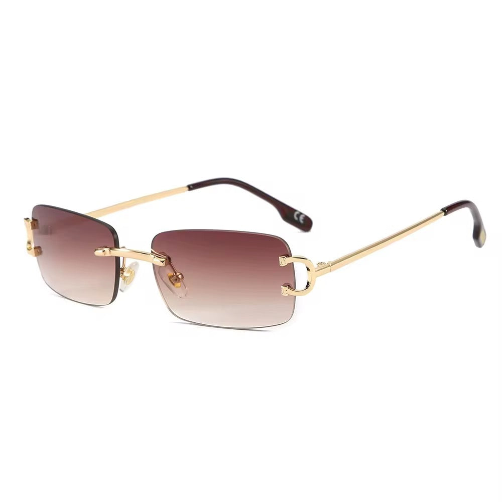 Ferncisco Santino rimless gold square sunglasses with tea brown gradient UV400 lenses